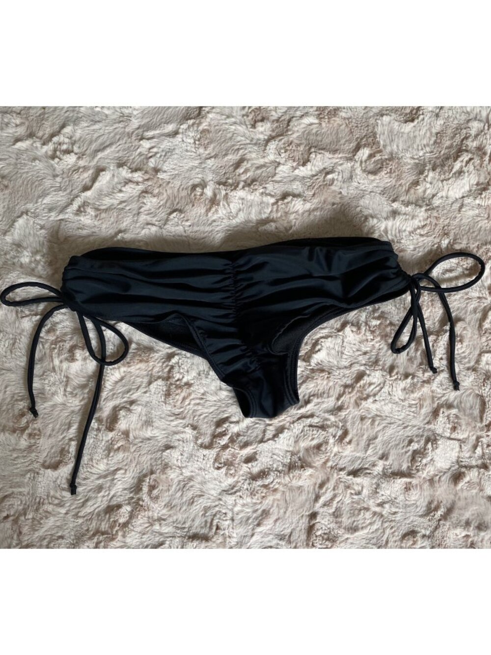 Black Womens Large Bikini Bottoms w Ties Ruched Butt Scrunch READ DESCRIPTION